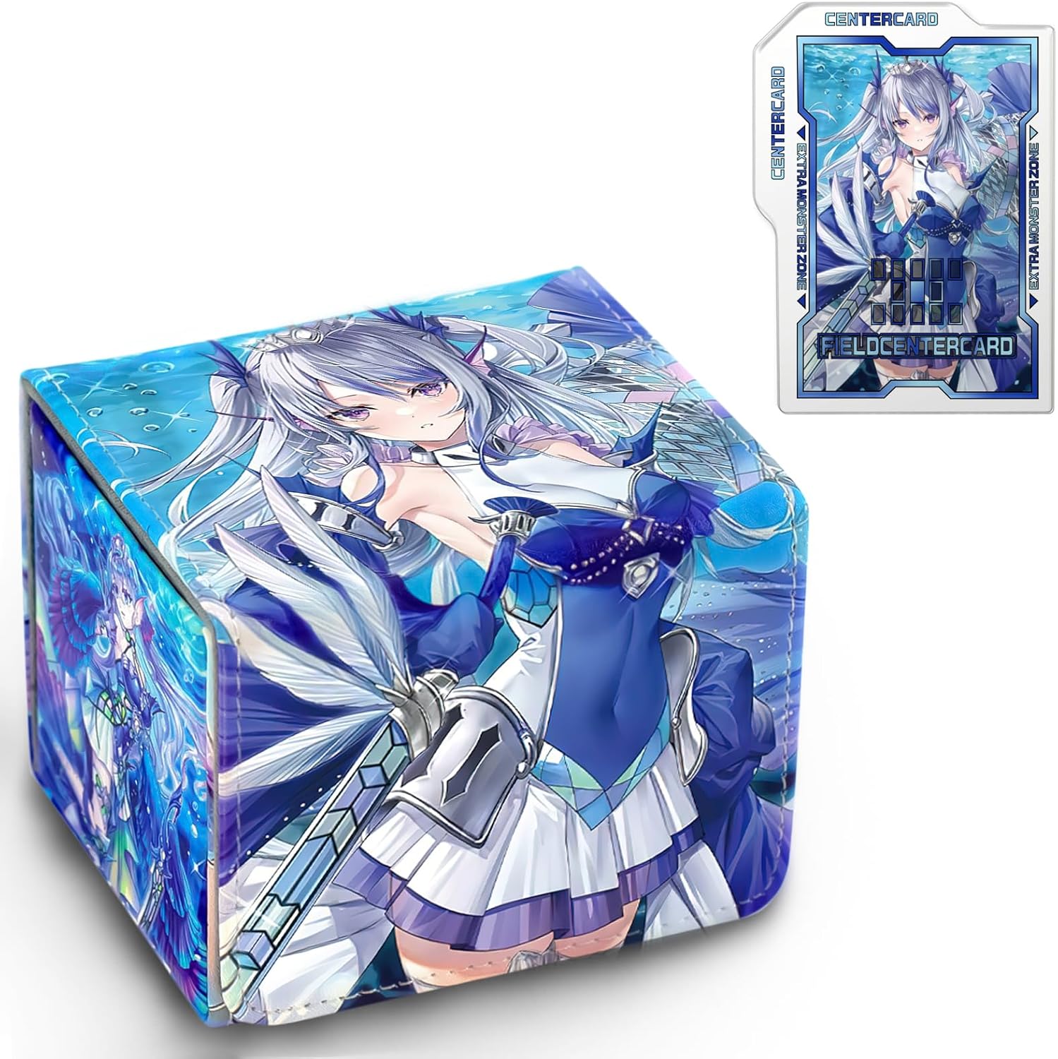 Card Deck Box Fits for YGO MTG,100+ Card Storage Box Trading Games PU Leather Storage Premium Deck Case (Lacrima)