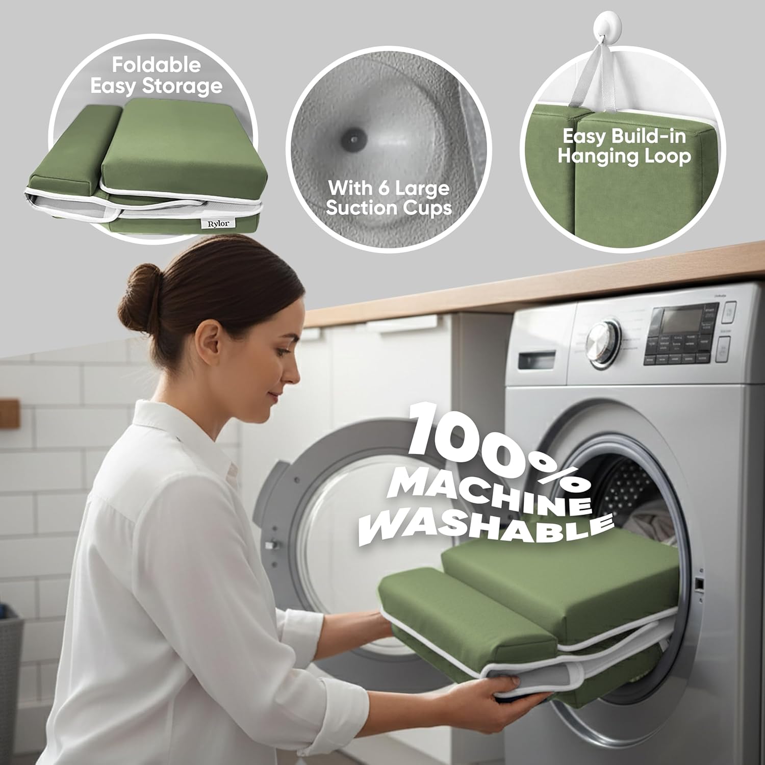 Rylor Premium Baby Bath Kneeler Mat & Elbow Rest Pad Set – Comfortable Bath Kneeler and Elbow Kneeling Rest Pad for Parents, Extra Long 26'', 2.4'' Thick, Non-Slip Support for Easy Bath Time (Green)