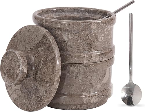 Radicaln Cuenco de sal y pimienta  5 pulgadas hecho a mano de mármol Oceanic doble sal bodega con tapa  2 pulgadas cada contenedor de especias para