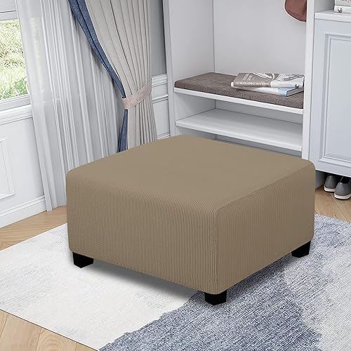Vista 412 de Easy-Going - Funda elástica para taburete otomano, funda protectora para muebles, funda rectangular con parte inferior elástica Beige