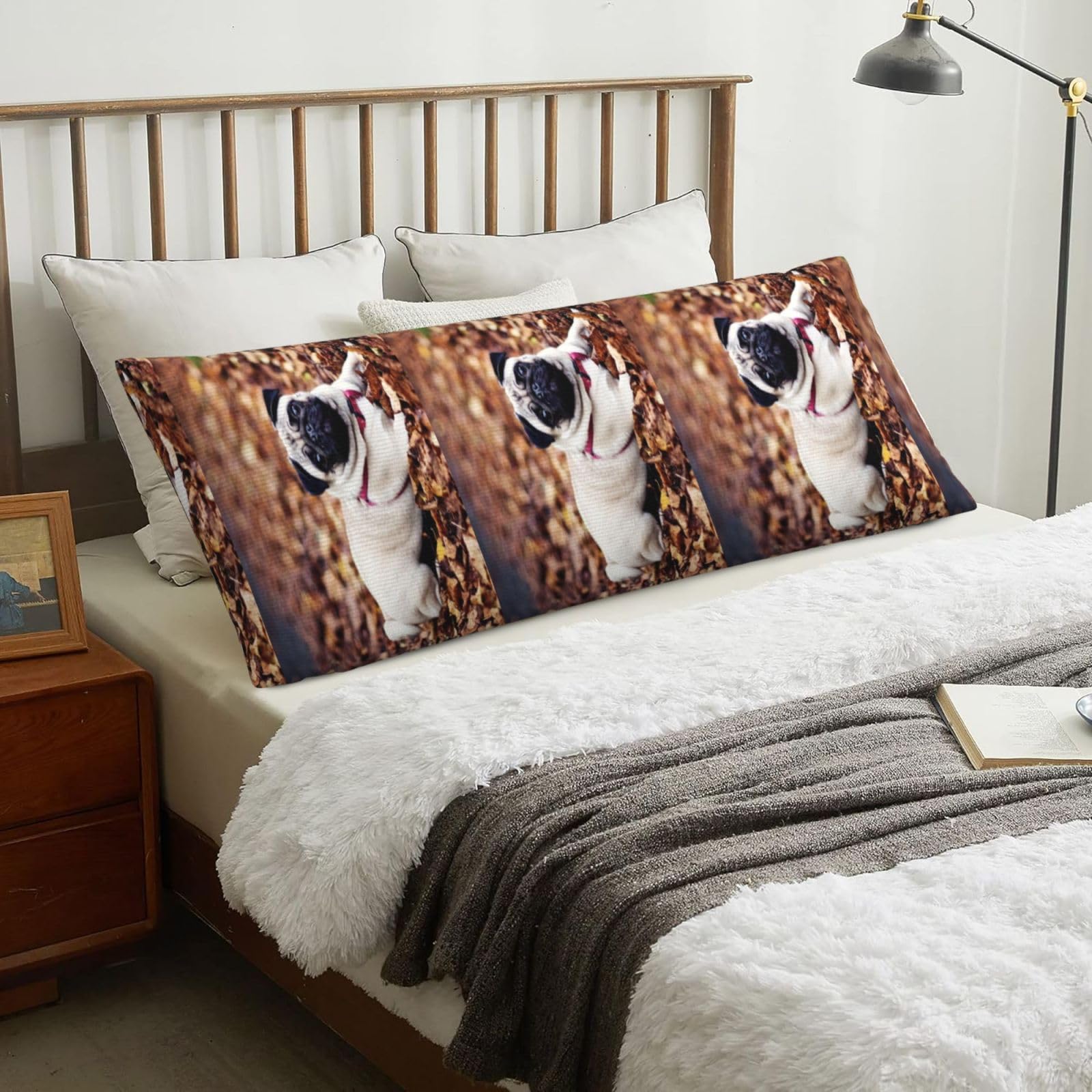 Pug Puppy, Body Pillow Cover with Zipper,Long Body Pillowcase 20 x 60 in