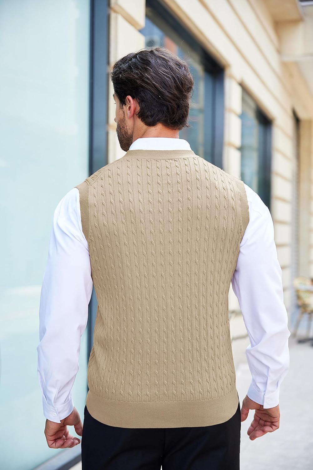COOFANDY Men's Sleeveless Sweater Vest V-Neck Casual Cable Knit Button Down Cardigan Vest - Image 6