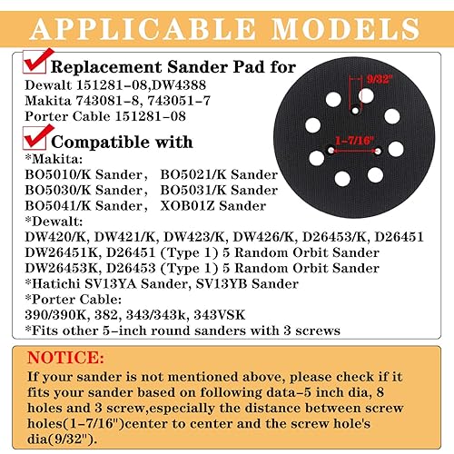 Miniatura 2 de Paquete de 4 almohadillas de lijadora de repuesto de 5 pulgadas y 8 agujeros de 5 pulgadas, placas de soporte de lijado de gancho y bucle para