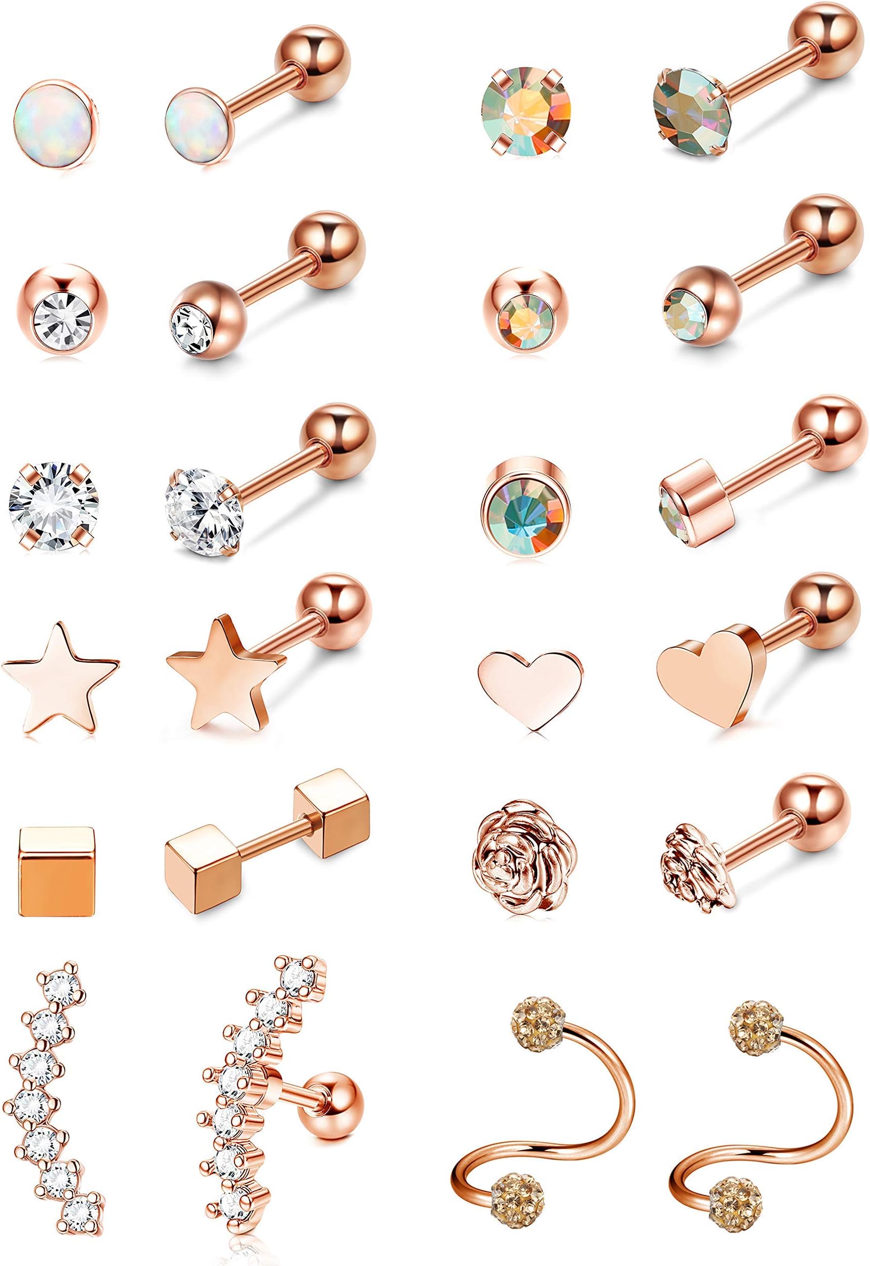 Subiceto12 Pairs Stainless Steel Barbell Earring for Men Women Cartilage Helix Ear Piercings Tragus Ball Studs