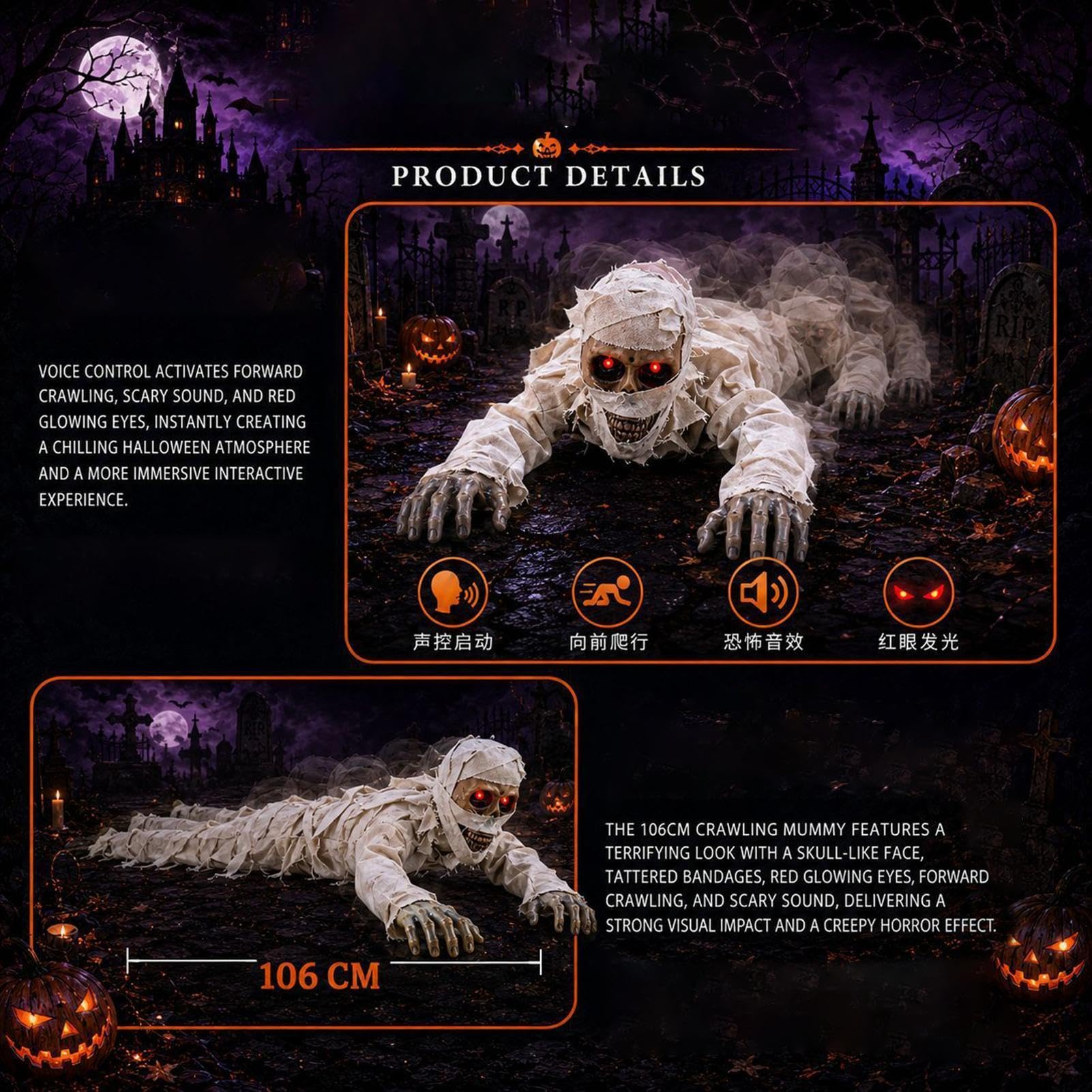 Muñeco Halloween Gateante Juguete De Broma Fantasma Activado Por Voz | Muñeco Eléctrico Aterrador Reptante Para Al Aire Libre Entrada Casa Encantada Reuniones Jardín