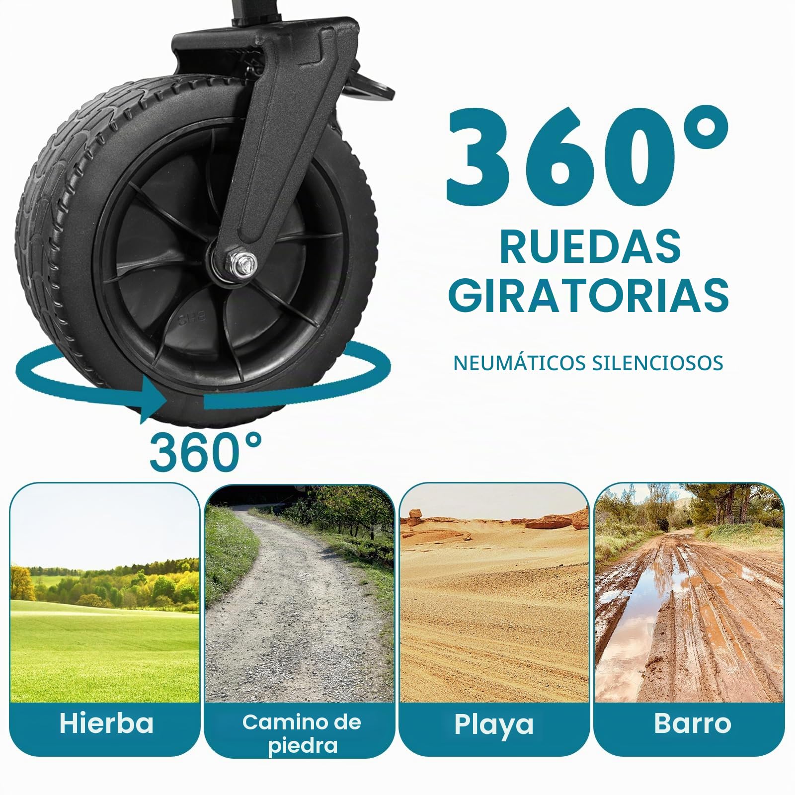Angel Living 350L Carro Plegable de Mano con Frenos, Carrito de Playa con Ruedas Grandes de 7 Pulgadas, Carro de Camping de Todoterreno con Puerta Trasera Ajustable, para Camping, Deporte, etc