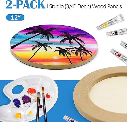 Miniatura 6 de Falling in Art Falling in Art - Juego de paneles de lona de madera de abedul redondos sin terminar, paquete de 2 tablas de cuna de 12 pulgadas de