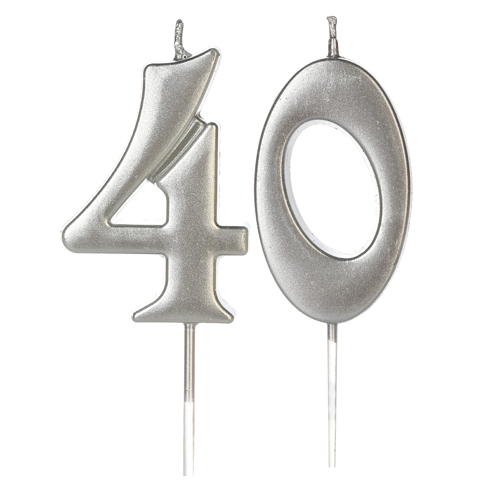 Velas de plata de 40 cumpleaños para tartas, número 40 4 con purpurina, decoración para niños, mujeres o hombres