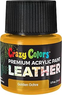 Crazy Colors Golden Ochre Premium Acrylic Leather and Shoe Paint, 2 oz Bottle - Flexible, Crack, Scratch, Peel Resistant - Artist Create Custom Sneakers, Jackets, Bags, Purses, Furniture Artwork