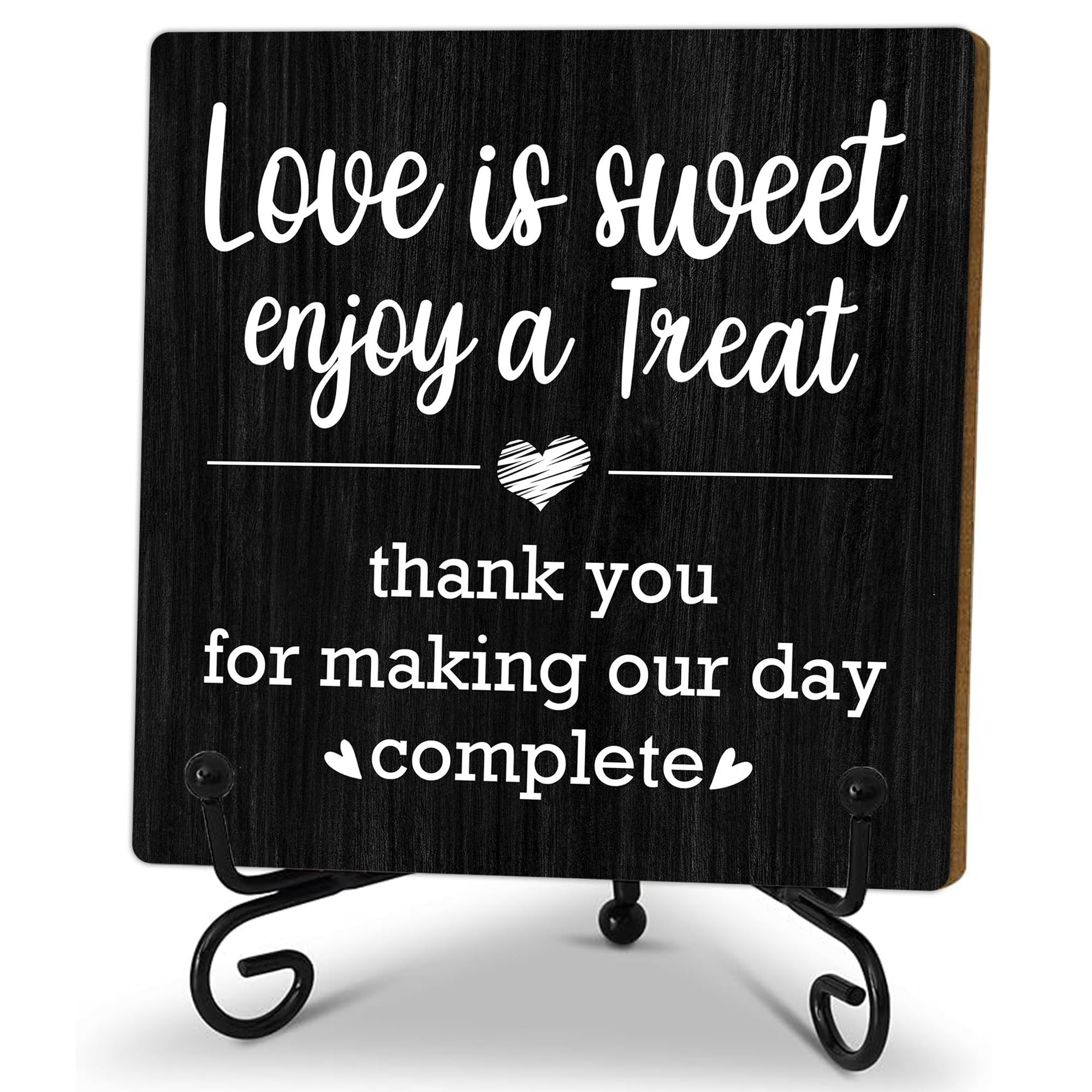 Sweet Home Decor,Love is Sweet Enjoy a Treat Sign, Dessert Table Sign,Desk Decor Sign with stand, Wedding Party Dessert Table Home Office Desk Cubicle Shelf Decor, 5x5 inches-A10