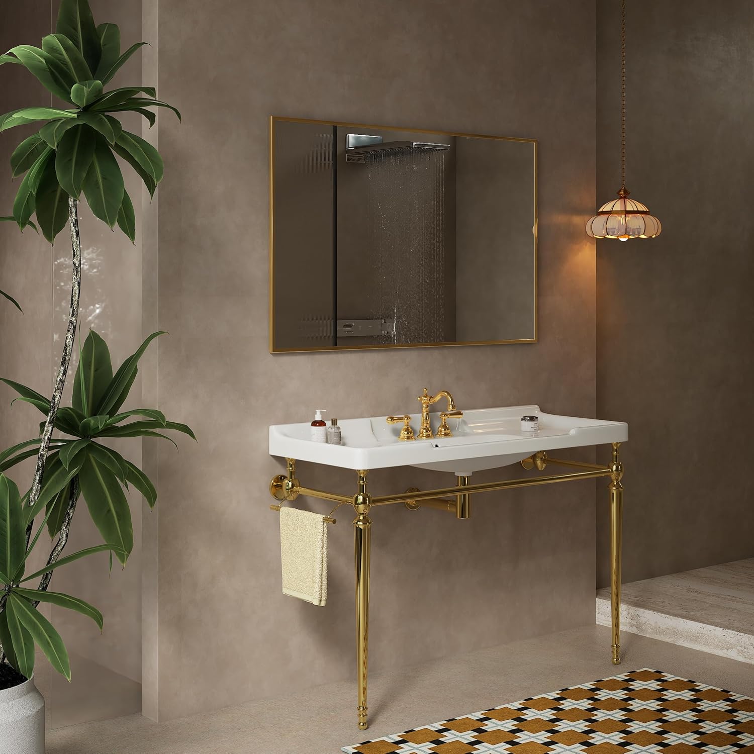 28'' Console Bathroom Sink, Freestanding Console Sink With Brushed Chrome Legs, Modern Bathroom Vanity with 3 Tap Holes, White Basin with Silver