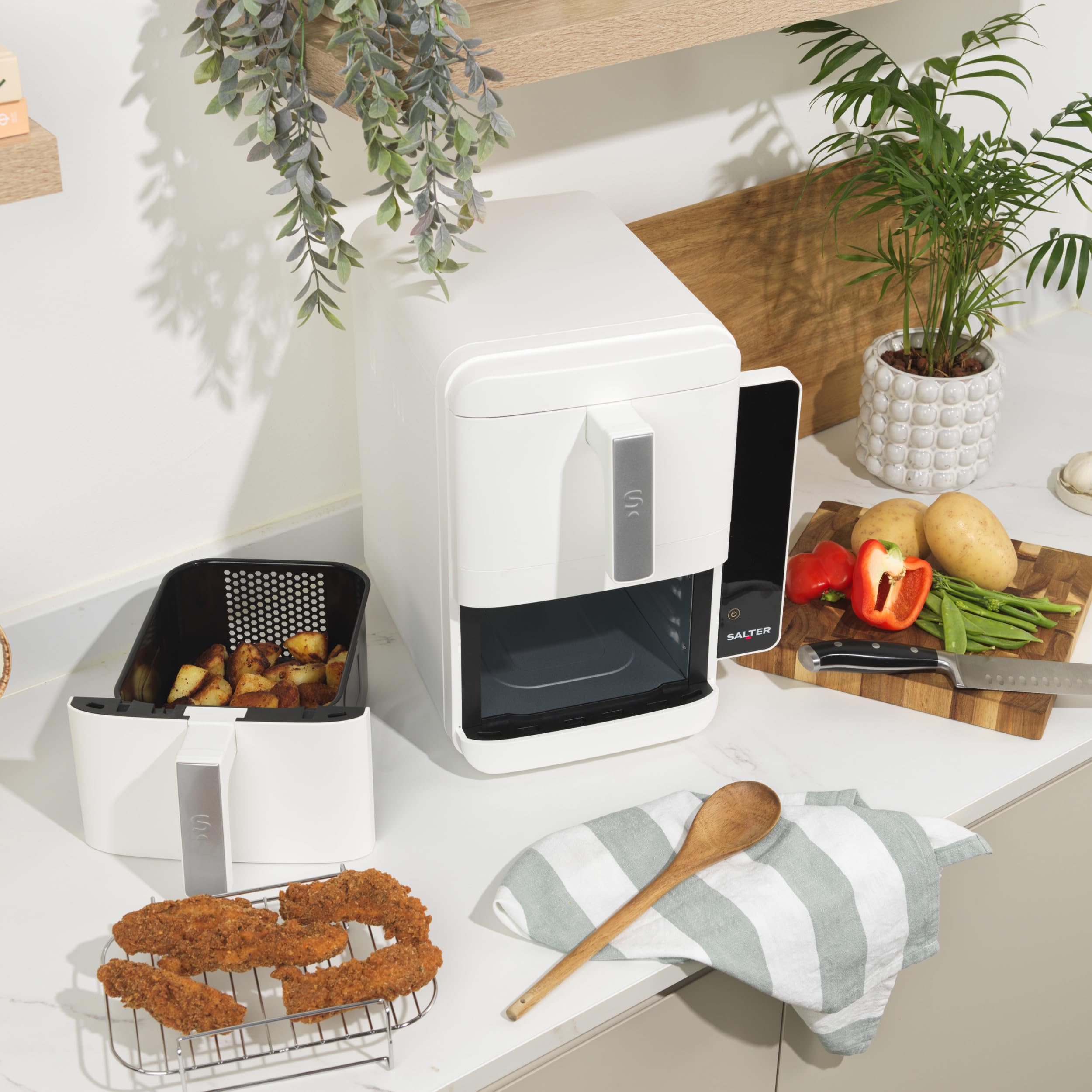 Salter VertiCook Ultra Stackable Air Fryer - Cocina vertical, 9L, 2 x 4.5L cestas y rejillas, 9 funciones, Sincronizar y combinar, Bandeja de parrilla libre de PFAS, Ahorro de espacio, 60-230°C, 2400W