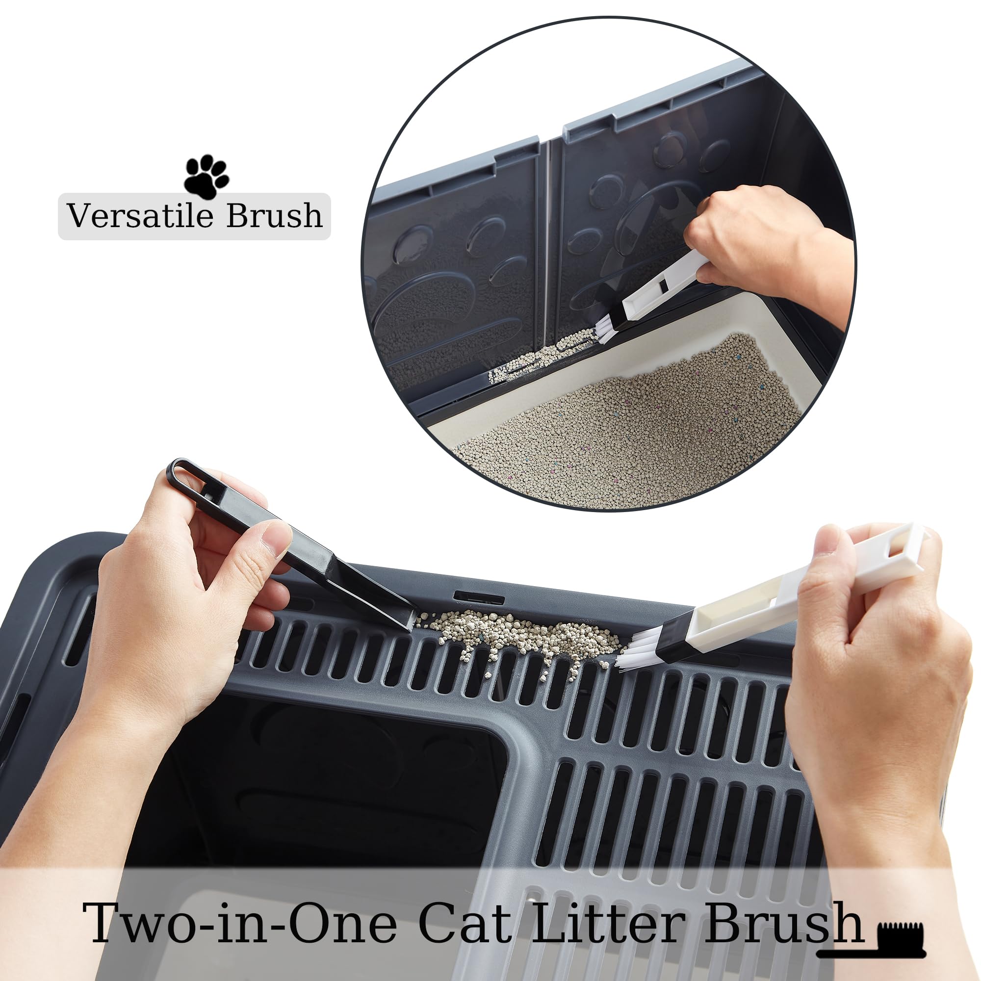 Vealind Covered Litter Box with Lid, Low Entry Kitten Small Litter Box Enclosure with Scooper and Brush, Anti-Splashing Top Entry Litter Box Black