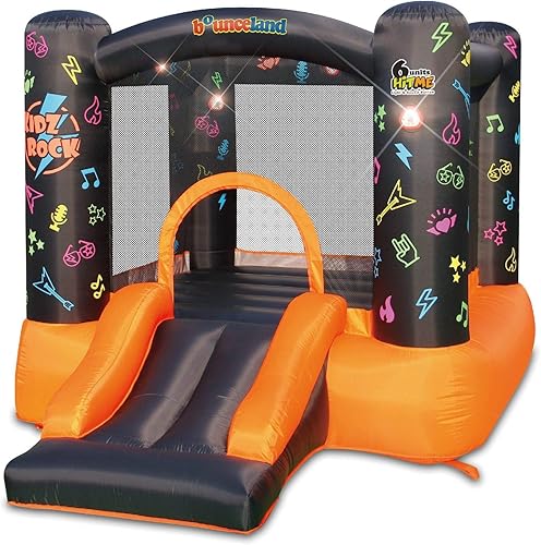 Kidz Rock Bounce House con luces e interacción de sonido inflable, 9 pies de largo x 7 pies de ancho x 5.5 pies de alto, música y luces para juegos