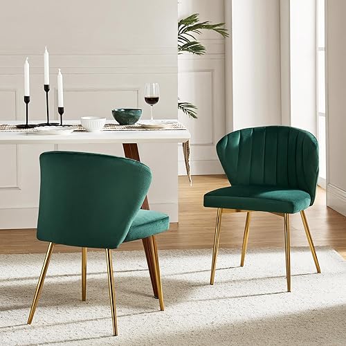 Miniatura 75 de HULALA HOME Silla de comedor de terciopelo, moderna silla de tocador pequeña con respaldo de patas de metal, elegante silla de acento copetuda sin