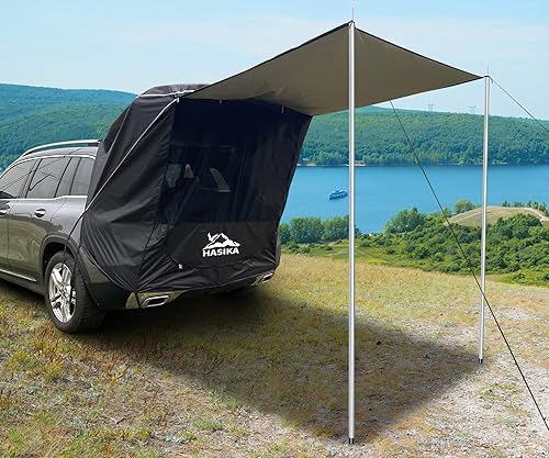 Miniatura 2 de Toldo para portón trasero con postes incluidos, para automóvil, camping, viajes por carretera, esenciales, pequeño a mediano, SUV, impermeable,