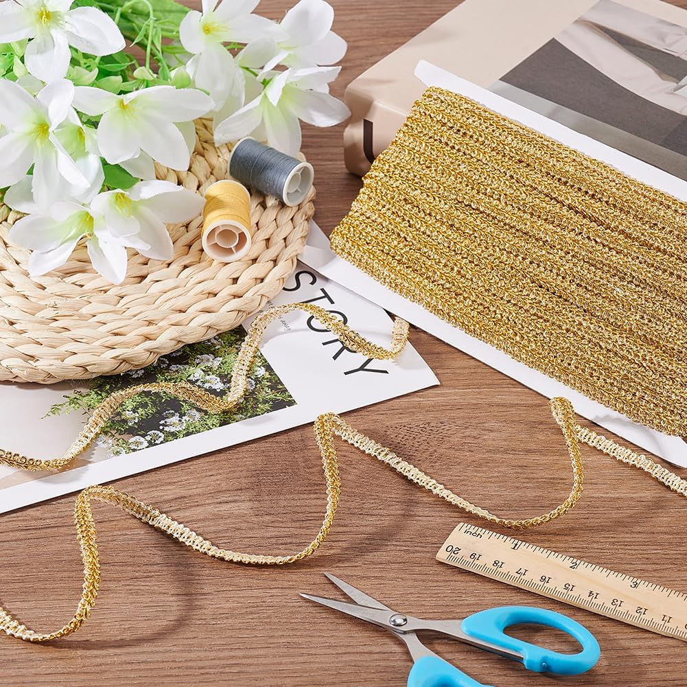 FINGERINSPIRE 27.3 Yards Metallic Gimp Braid Trim 1/4 inch Gold Centipede Braided Trim Decorative Gimp Braid Trims Polyester Scroll Sewing Gold Lace for Costume DIY Crafts Decor