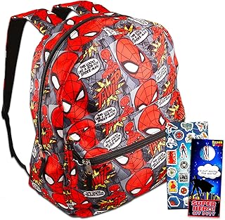 Spiderman Backpack for Boys 7-8 Set - 16” Inch Spiderman School Backpack for Boys 7-8 Bundle with Stickers, More | Spiderman Backpack for Kids