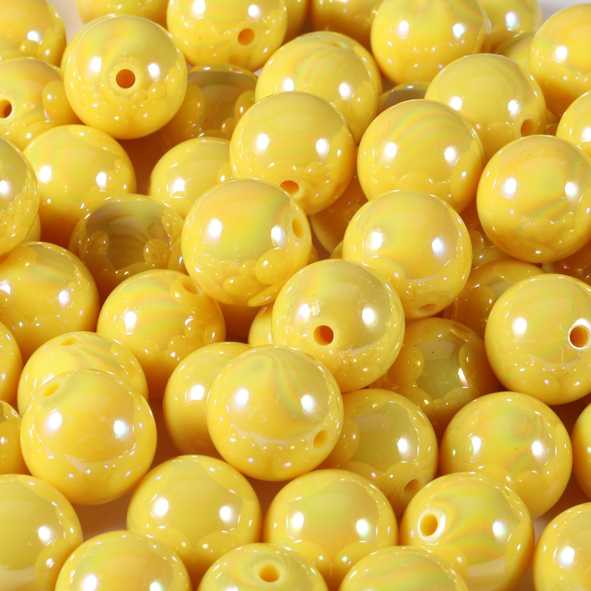 60Pcs Acrylic Beads 16mm AB Yellow Color Round Bead for DIY Bracelets Necklace Keychain Phone Chain (AB Yellow)