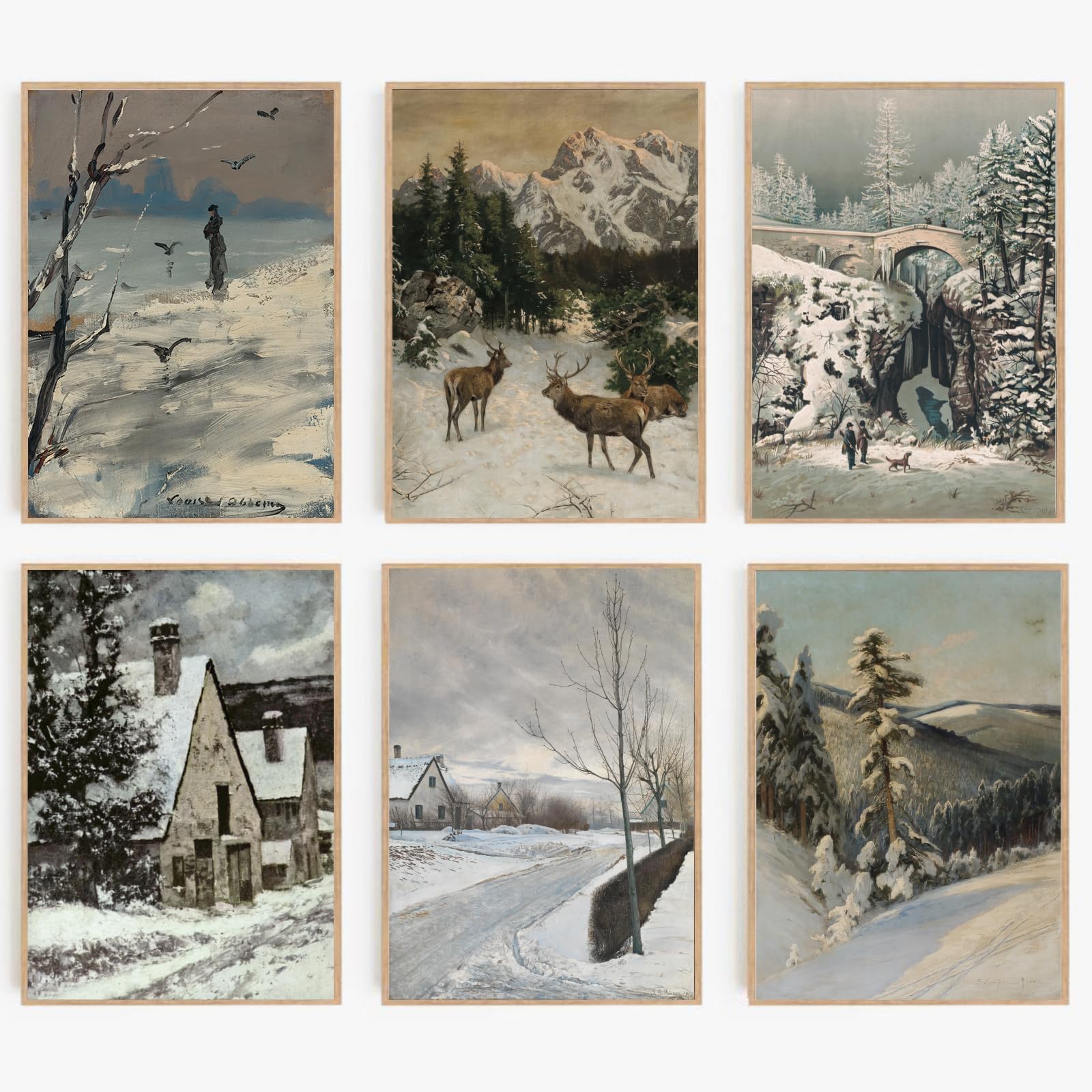 Sneeu8x10 Vintage Wall Art Snow Mountain Landscape Wall Art Winter Snow View Art Prints Farmhouse Wall Art for Wall Decor UNFRAMED
