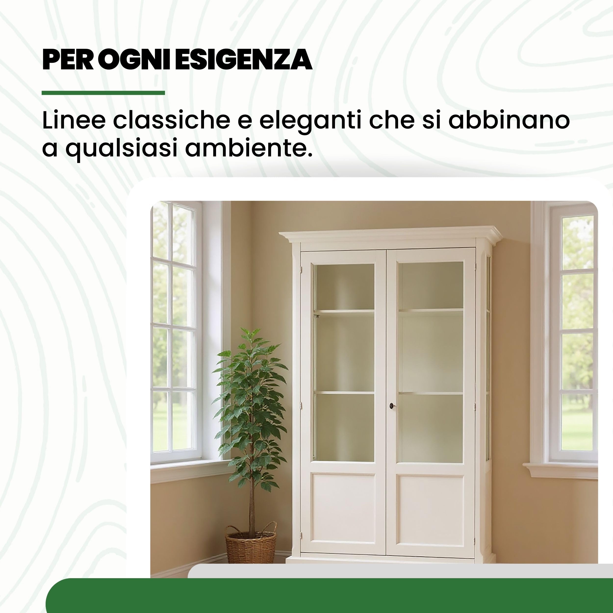 Mar.c.a. Design - Vetrinetta Arte Povera in Legno 126x44x207 cm - 2 Ante Vetro con Piedini - Made in Italy