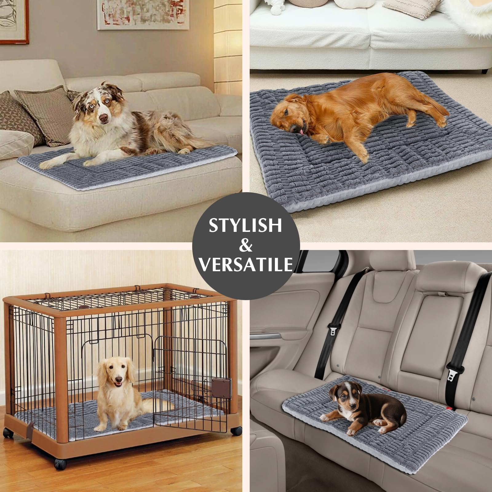 IEUUMLER Memory Foam Materasso per Cani, Cuscino per Cane Gatto, Pelosa Morbida Lavabile Doppio Uso Materasso per Grande Medio Piccolo Cani Gatti FC020 (Grigio, S-60x45cm)