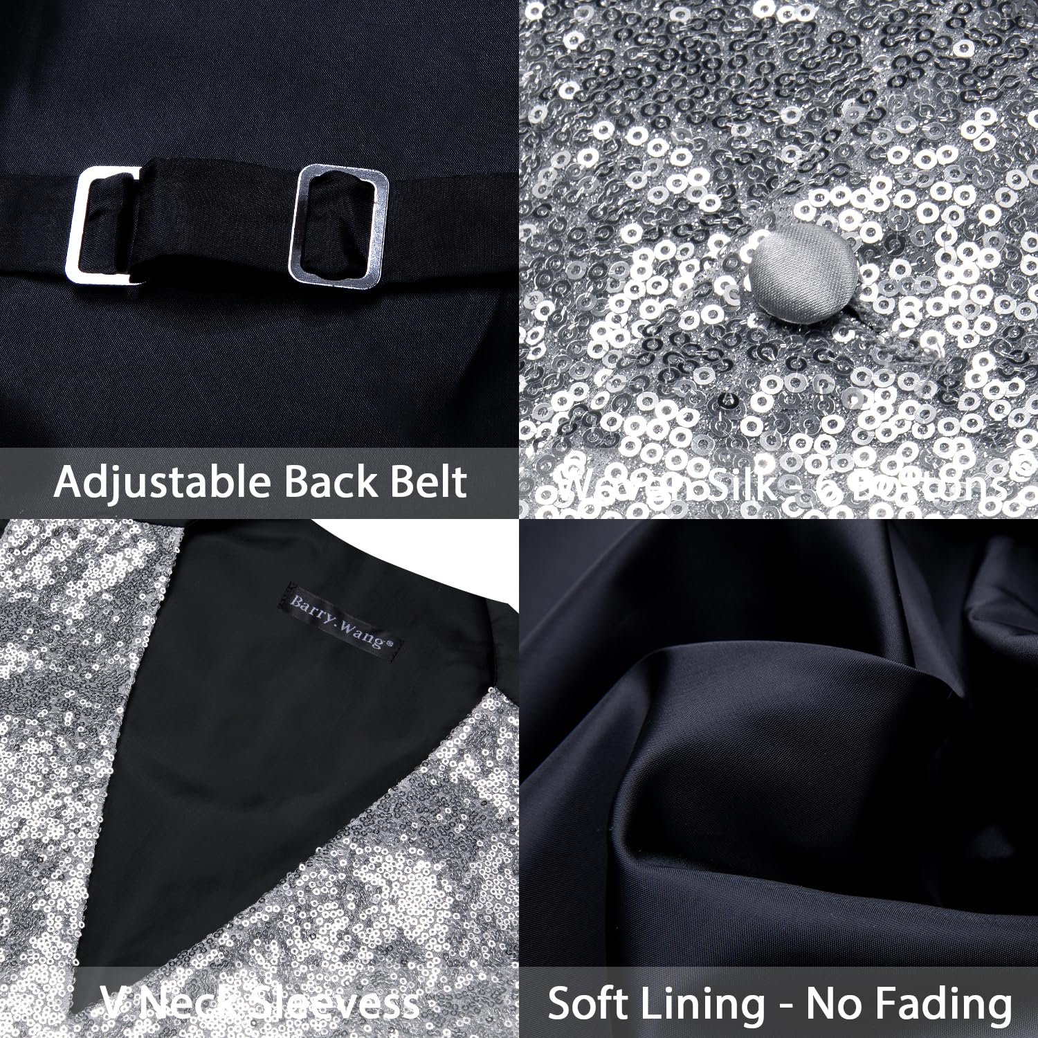 Barry.Wang Set di gilet da uomo con paillettes lucide, papillon, vestito casual scintillante, per festival, discoteca, feste, balli