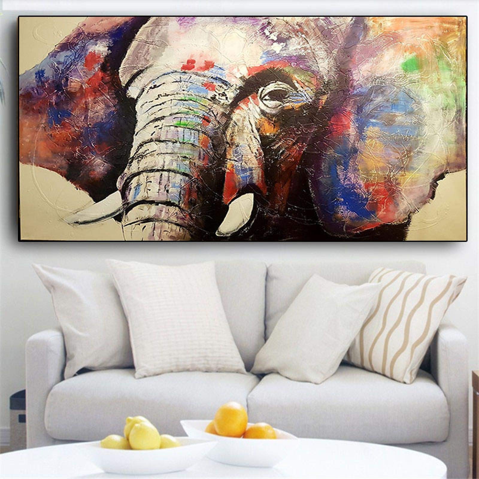 Acquerello astratto Africa Elefante Wall Art Animal Painting su tela Immagine scandinava Wall Art Living Room decor 70x140cm Frameless
