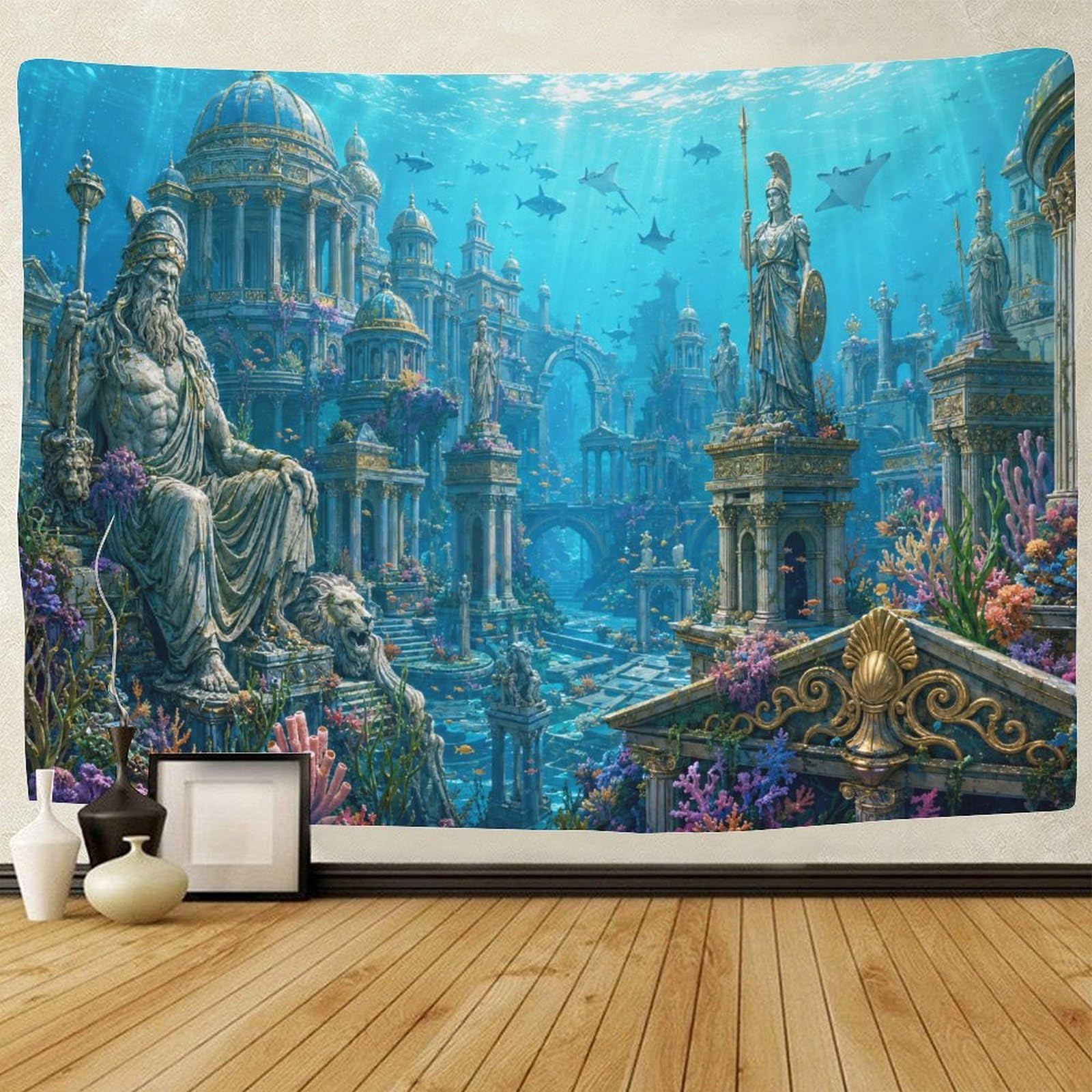 GPMNBCXZK Atlantis Underwater Kingdom 3D Print Tapestry for Bedroom Wall Art Decor Tapestries Poster Curtain Bedroom Dorm 150cmx200cm
