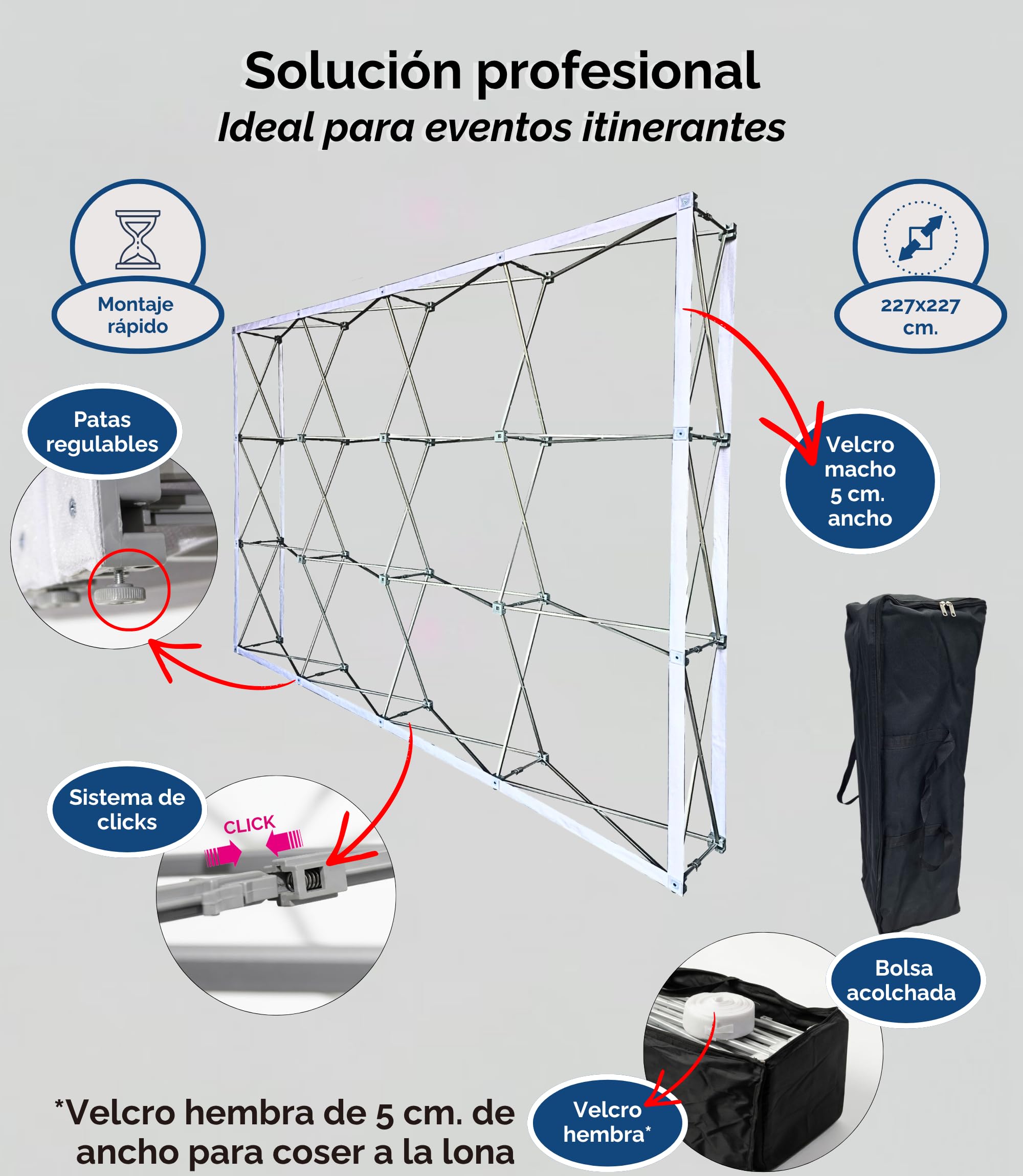 Estructura PHOTOCALL Pop UP de 301x227 cm de Aluminio Plegable, Incluye Bolsa de Transporte - para Utilizar en Eventos, congresos, ferias, Bodas y cumpleaños