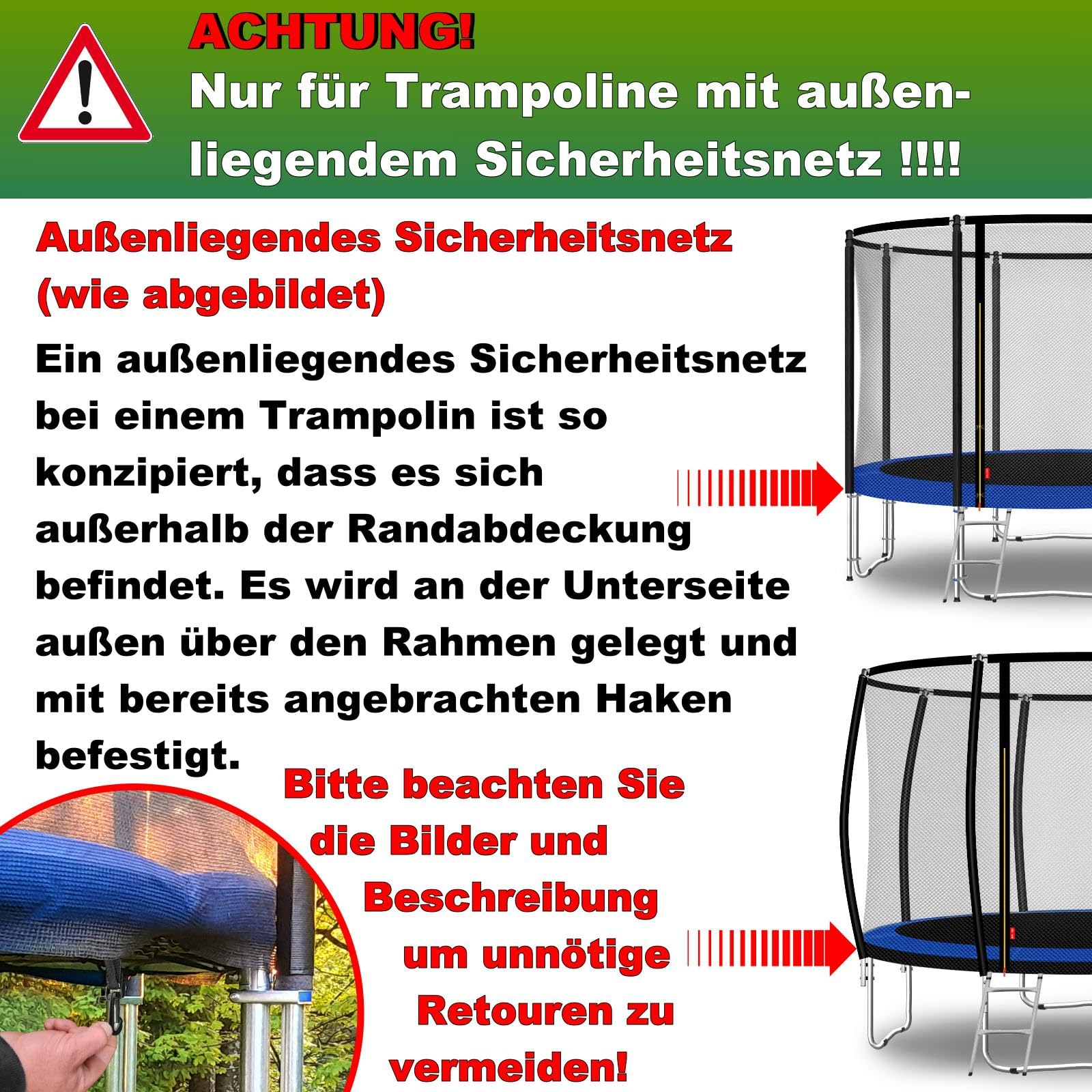Trampolin Sicherheitsnetz Ø 183 185 244 250 275 277 300 305 335 337 366 370 396 400 427 430 457 460 487 490 (FGOS) Ersatzteile Netz Schutznetz Ersatznetz Gartentrampolin Outdoor