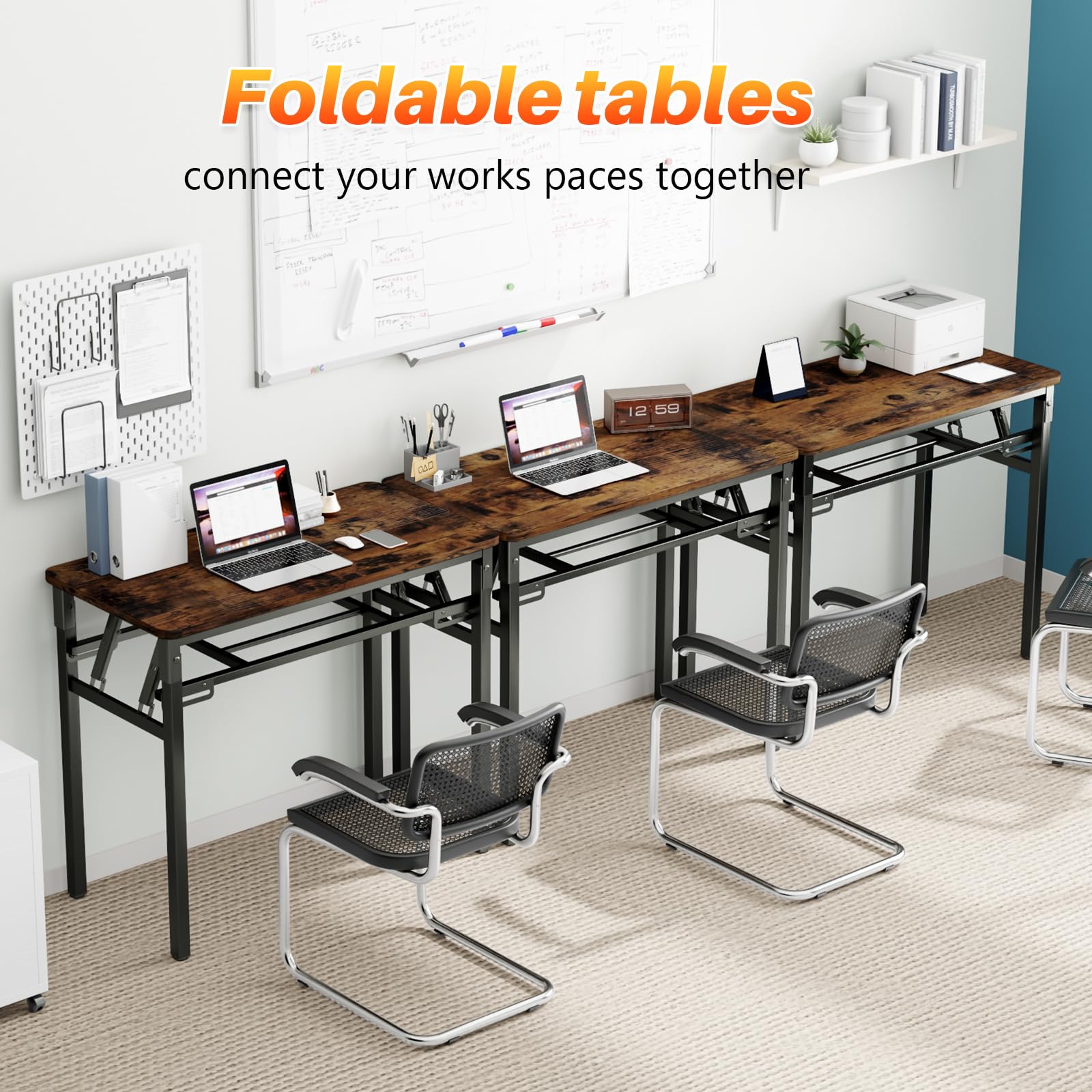 BYMECOST 80 cm großer Klapptisch, kleiner Schreibtisch, keine Montage, Computertisch mit Ablage, keine Installation, kleiner faltbarer Tisch für Heimbüro, Arbeitszimmer für kleinen Raum (Braun, 80 cm)