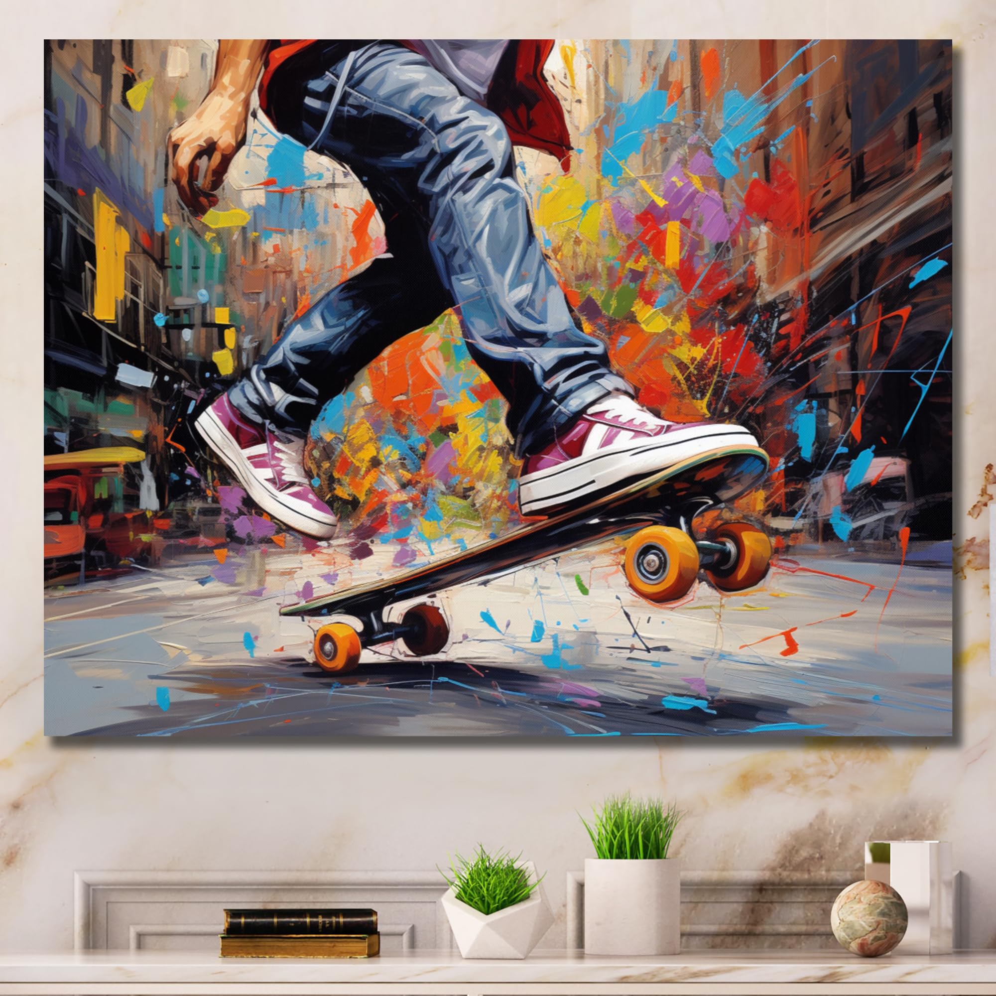 EMU シルクスクリーン "Skateboarder" Amazon.com: Skateboard Wall Art, Fusion of Styles in Skateboarding