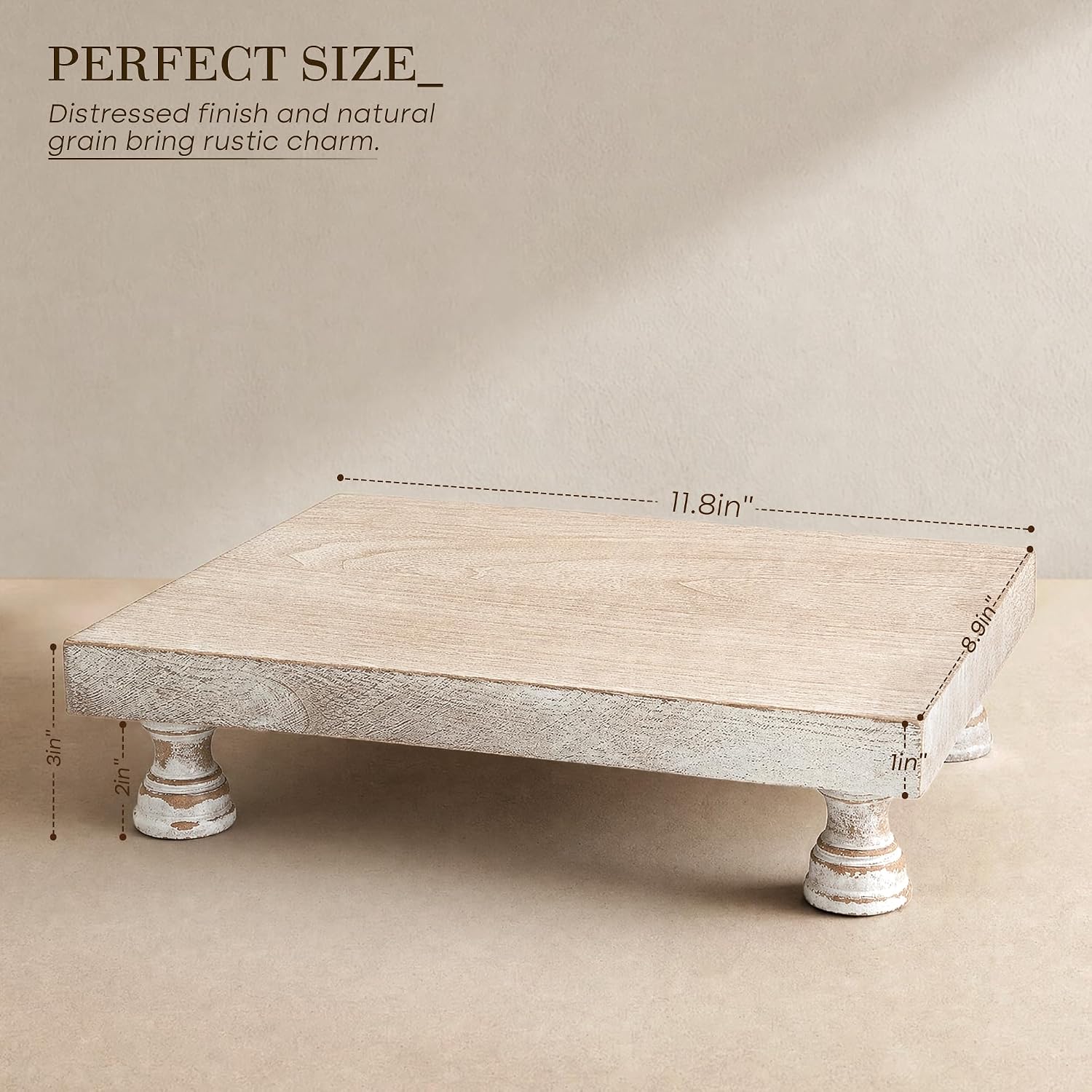Wood Display Risers for Bathroom Vanity and Kitchen Decor, Natural Wood