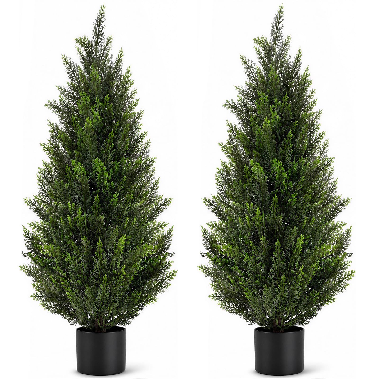 VIVATREES 2Pack 4FT Artificial Cedar Trees in Pots, UV Resistant Faux Evergreen Plants for Indoor Outdoor Decoration, Modern Porch &amp; Entryway Greenery