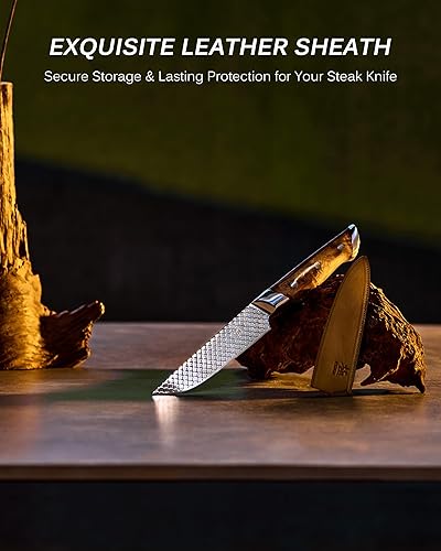 Miniatura 12 de KYOKU Gin Series - Juego de 4 cuchillos para carne de 4.5 pulgadas, cuchillos de cocina japoneses VG10 de acero inoxidable Damasco con cuchillas