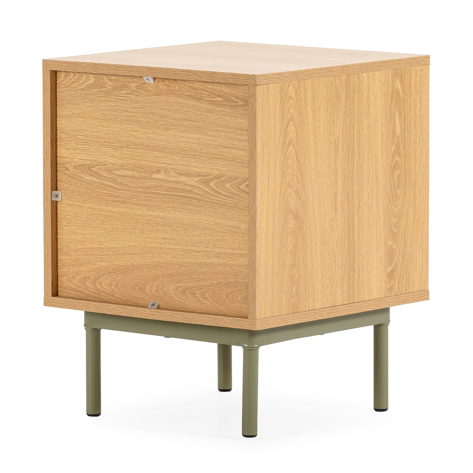 HOMN LIVING Mesita de Noche Cuzco 2 cajones Color Roble/Verde, 40 cm (Ancho) 40 cm (Profundo) 52 cm (Altura)