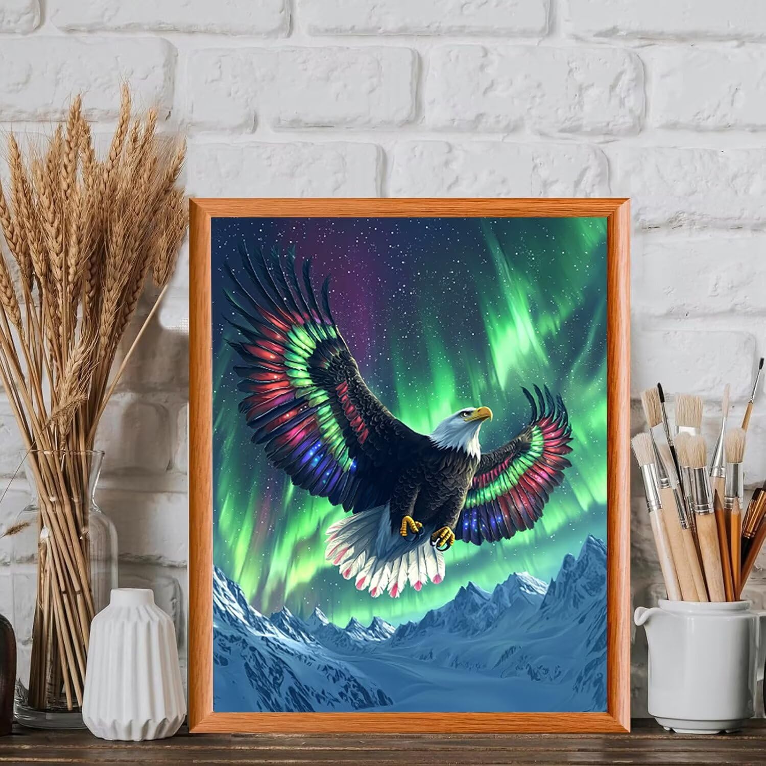 WEISHIWE Malen nach Zahlen Erwachsene Adler unter Nordlicht, 70x90cm x-486 | Malen nach Zahlen Erwachsene Leinwand Kit, DIY Handgemalt Ölgemälde Set mit 3-Pinseln und Acrylfarbe für Wanddeko,Ohne Rahmen