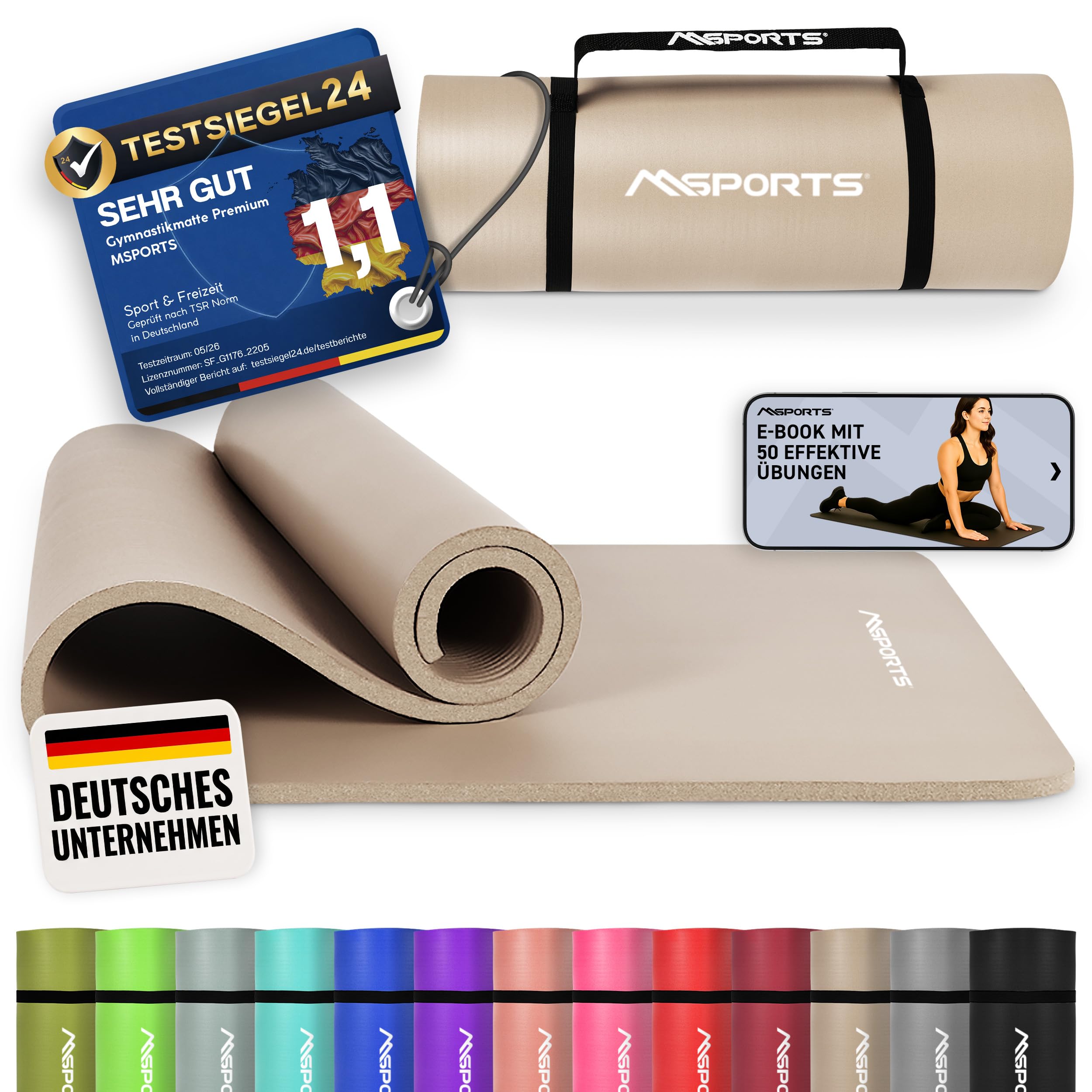 MSPORTS Yoga Mat Premium Non Slip Thick – Extra Comfortable Exercise Mat for Home Workouts, Pilates, Stretching &amp; Gym – Cushioned NBR Foam, Gym Mat with Strap, for Women &amp; Men