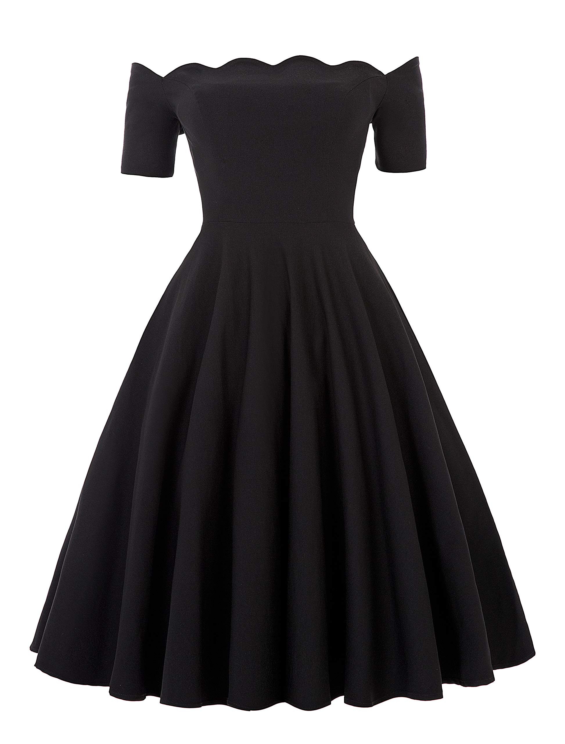 Womens Vintage Cocktail Party Dress 1950s Swing Off Shoulder A-Line Casual Dress