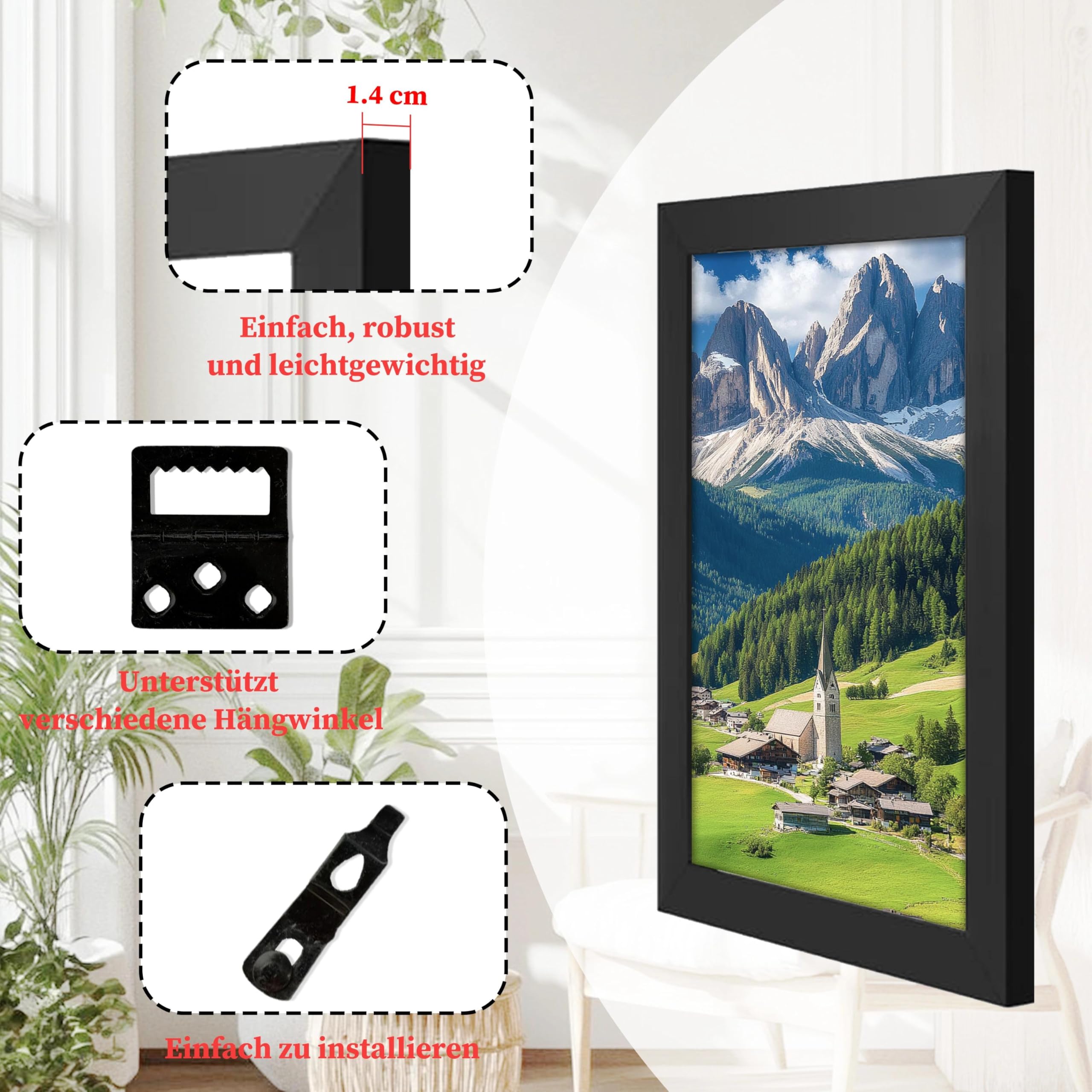 VIOLABBEY Bilderrahmen A2 Schwarz, A2 Foto Rahmen, Picture Frame 42x59.4 cm für horizontale oder vertikale Wandmontage