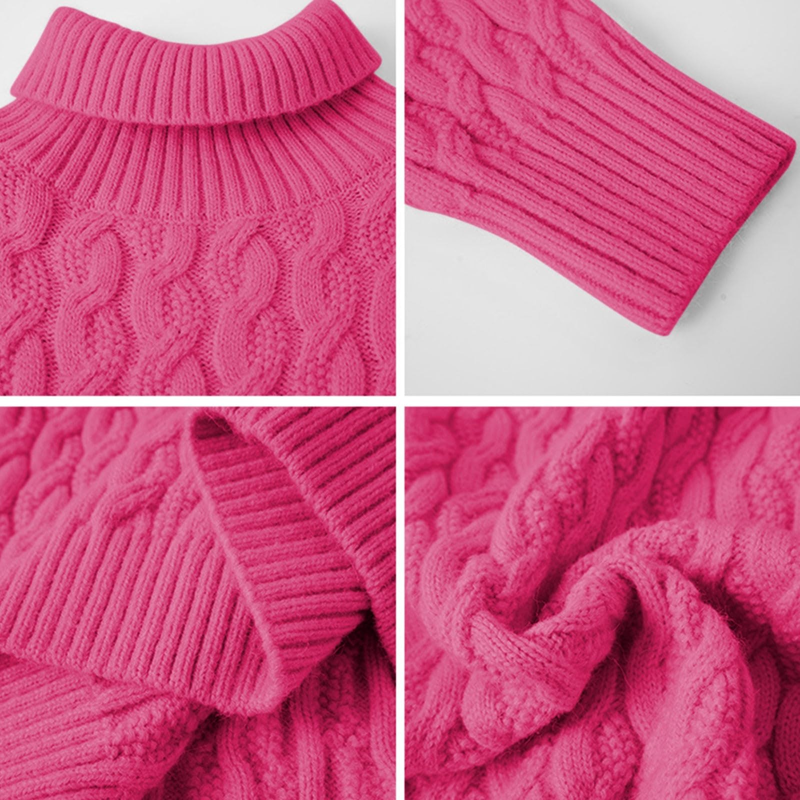 Jersey de punto para niña de cuello alto en 6 colores, patrón trenzado