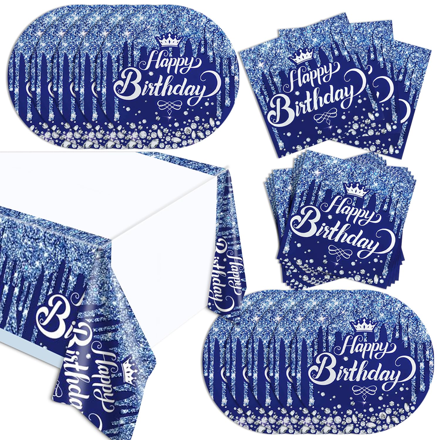 41pcs Navy Blue and Silver Party Supplies ,include 20 Plates, 20 Napkin and 1pcs Tablecloth,Used for Navy Blue and Silver Birthday Party Decoration (