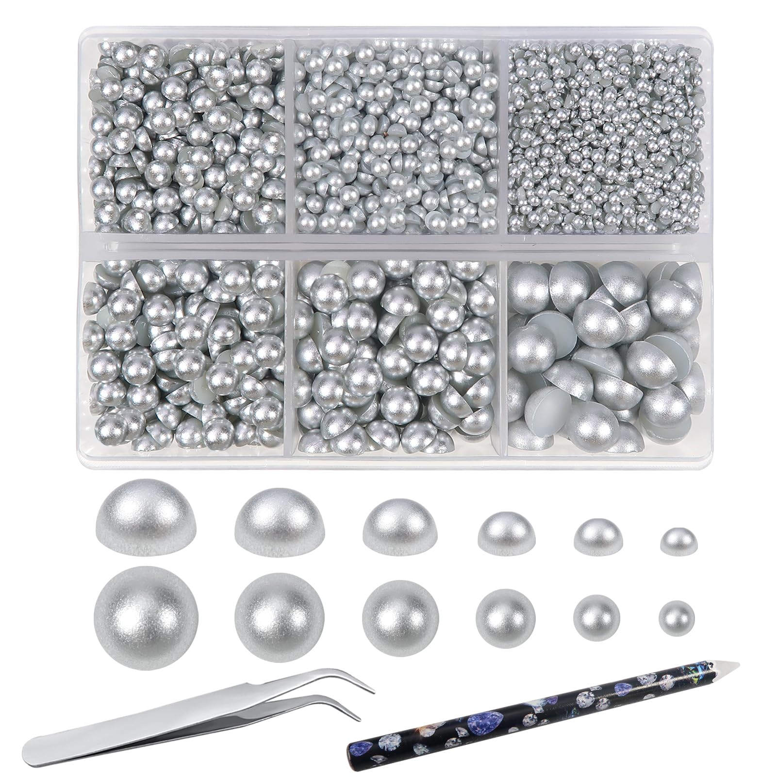 TOAOB 5000pcs Silver Flat Back Pearls Half Round Pearls Beads 2mm to 8mm โ image 1