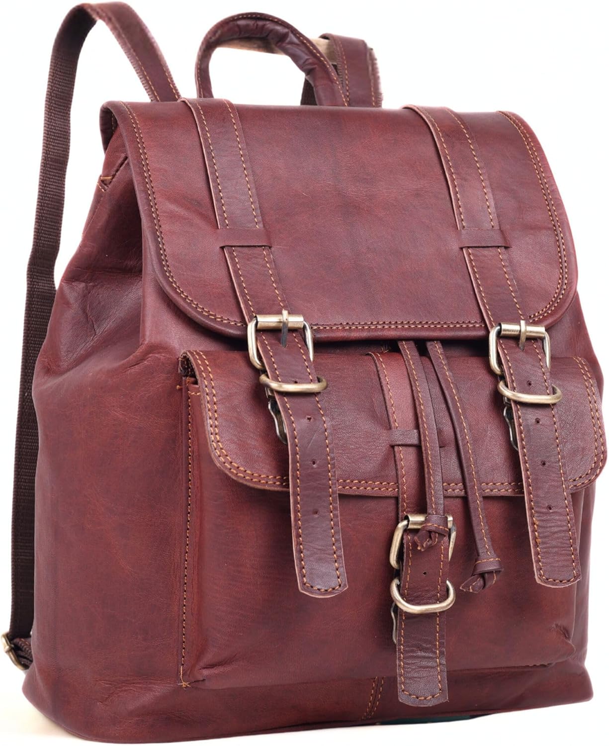 Handcrafted Real Leather Backpack Purse – 14" Brown Vintage Rucksack Ladies Leather Bookbag for Work, Travel & Everyday Use (Brown)