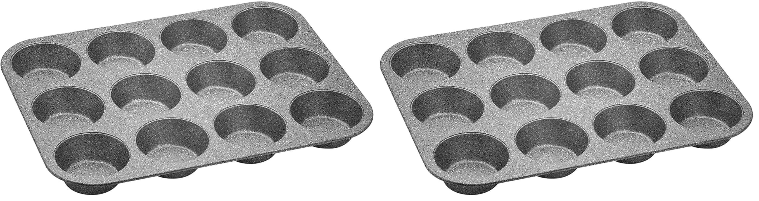 Aeternum Bakeware Petravera Stampo per Muffin da 12 Pezzi, Antiaderente in Carbon Steel, Pasticceria (Confezione da 2)