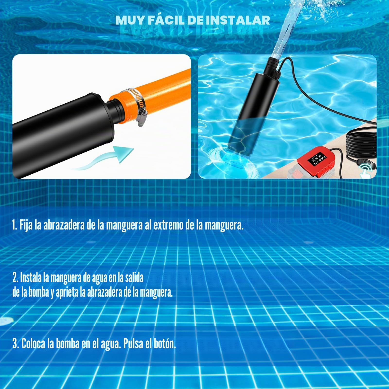 Bomba de agua portátil compatible con batería Parkside de 20 V, velocidad de ralentí del motor 4500 rpm, caudal de 30 l/min, bomba de agua accionada de 15 pies y 120 W para jardín, camping, piscina