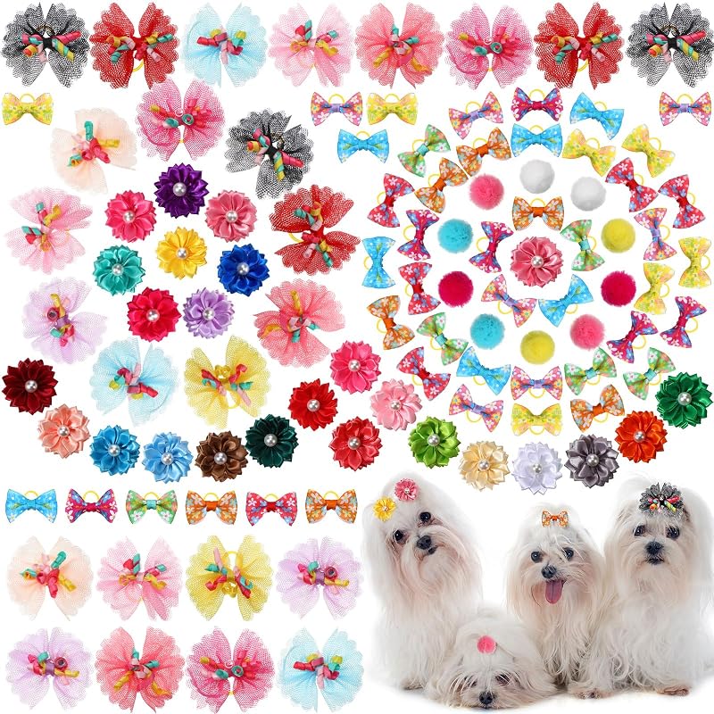 Laços para Pelos de Cães com Elástico FineCheer, Pacote com 100