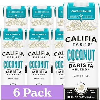 Califia Farms Coconut Barista Blend: Dairy-Free Coconut Milk for Perfect Lattes, 32oz Pack of 6, Vegan Gluten-Free Creamer