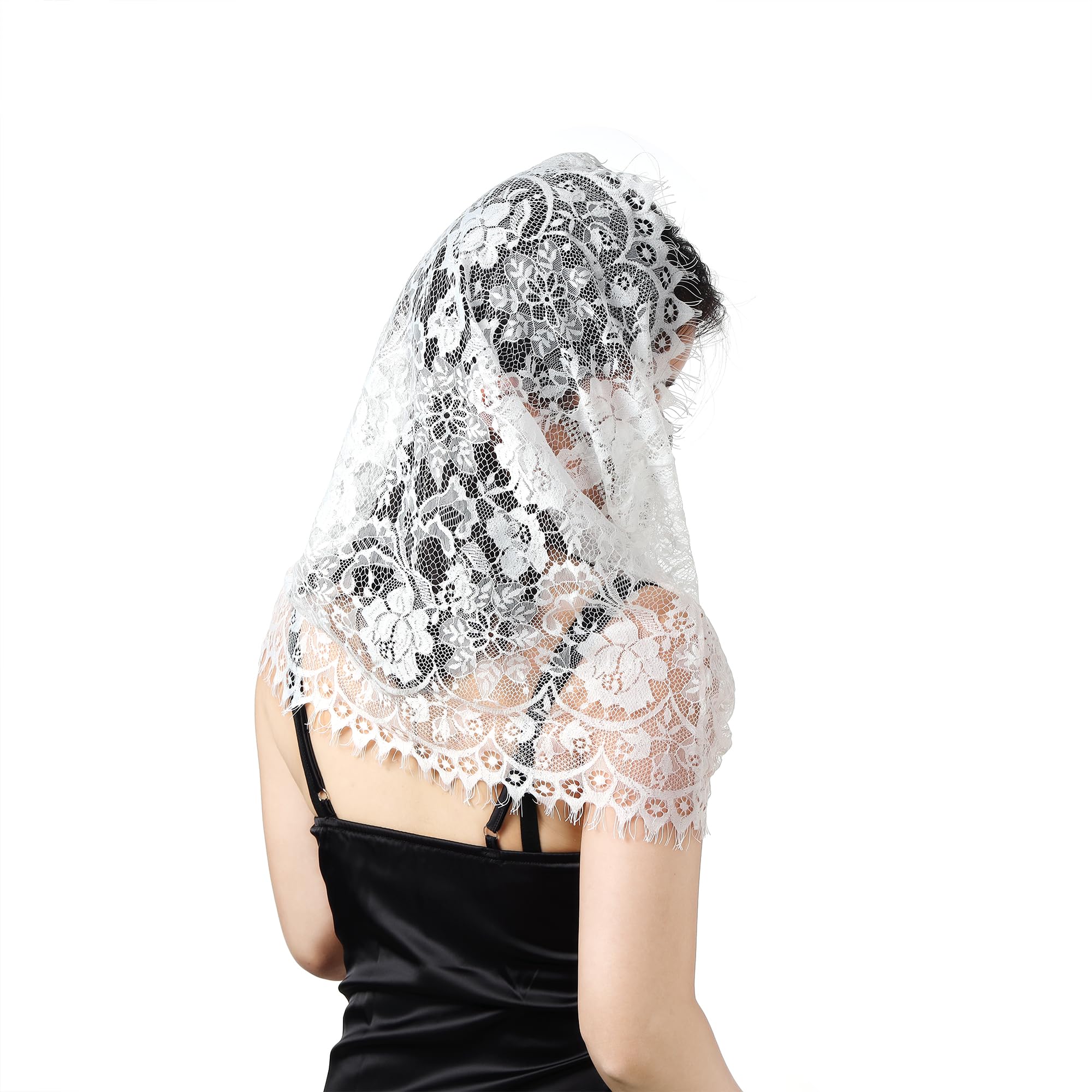 Manfnee Spanish Style Lace Veil Traditional Vintage Inspired Mantilla Veil Latin Mass Head Covering